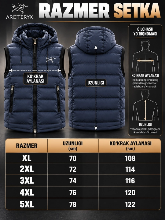 Erkaklar nimchasi Arc'teryx, kapyushonli, sinteponli, qovilgan bezrukavka