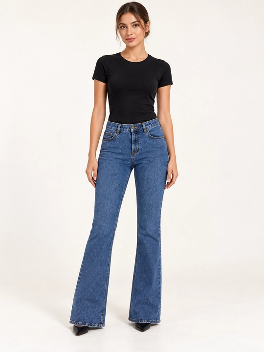 Джинсы клеш от колена винтажные буткат Женские джинсы Bootcut, черные, Mid Rise