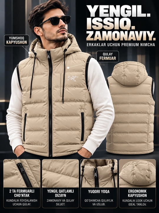 Erkaklar nimchasi Arc'teryx, kapyushonli, sinteponli, qovilgan bezrukavka