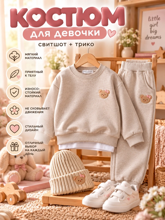 Костюм. двойка для мальчкиа, комплекта свитшот и трико - 