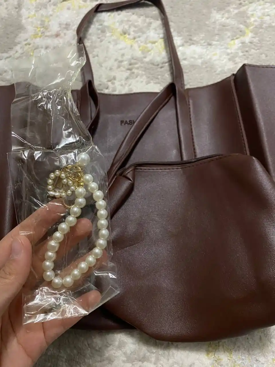 Katta ayollar tote sumkasi 2 tasi 1 da, PU ekoteri, kosmetik sumkacha bilan