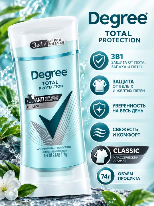 Dezodorant Degree Advanced 72H, stressdan qutilish 72 soatga chidamli, 74 gr - 