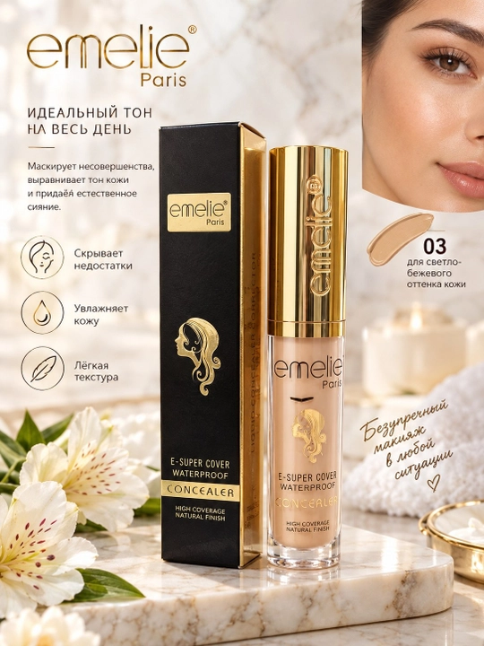 Emelie Paris №03 водостойкий консилер, высокая степень покрытия, натуральный финиш - 