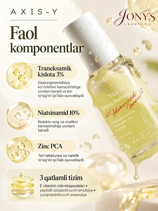 AXIS-Y PDRN - Vegan PDRN 1500 ppm, NAD+ va sentella bilan tiklovchi zardob, 30 ml