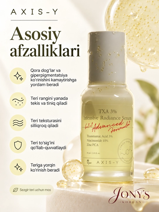 AXIS-Y PDRN - Vegan PDRN 1500 ppm, NAD+ va sentella bilan tiklovchi zardob, 30 ml