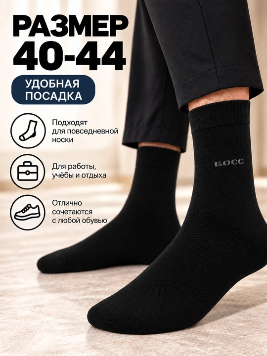 Erkaklar klassik paypog‘i, paxtali naski, o‘rtacha qalin paypoq, 3/5 juft, 40–44