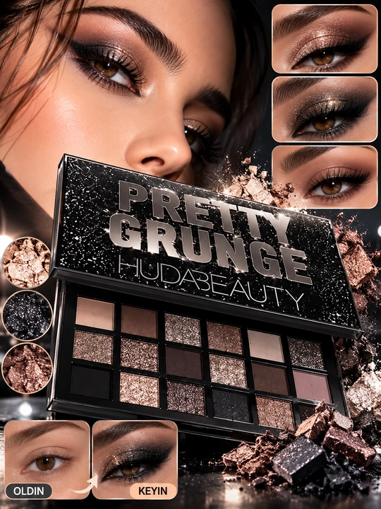 Палитра теней для век Pretty Grunge от Huda Beauty, матовые и блестящие цвета, для глаз