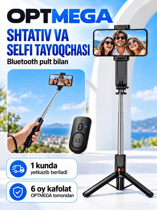 Shtativ telefon uchun, selfi tayoqchasi 4-in-1, teleskopik, Bluetooth pult