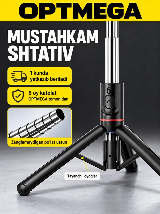 Shtativ telefon uchun, selfi tayoqchasi 4-in-1, teleskopik, Bluetooth pult