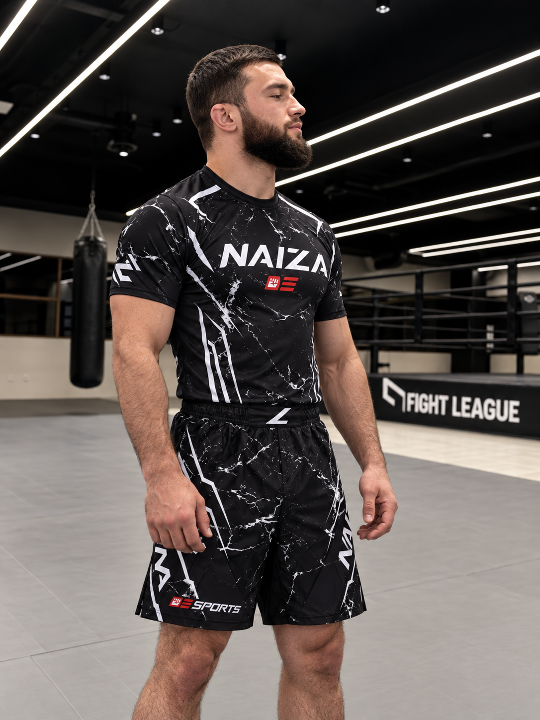 Спортивный комплект NAIZA, футболка и шорты для ММА, фитнеса и тренировок - 