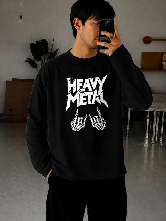 LMBYT qora longsliv, Heavy Metal va skelet qo‘llari printi, 100% paxta