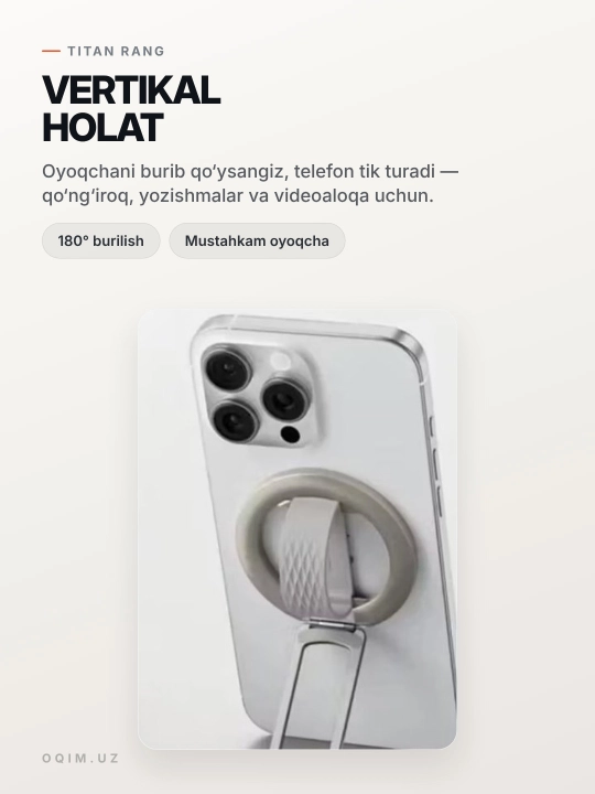 Magnit halqa telefon ushlagich MagSafe, 180° stend, silikon barmoq halqasi