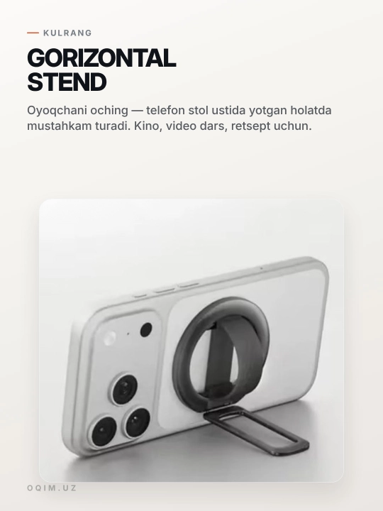 Magnit halqa telefon ushlagich MagSafe, 180° stend, silikon barmoq halqasi
