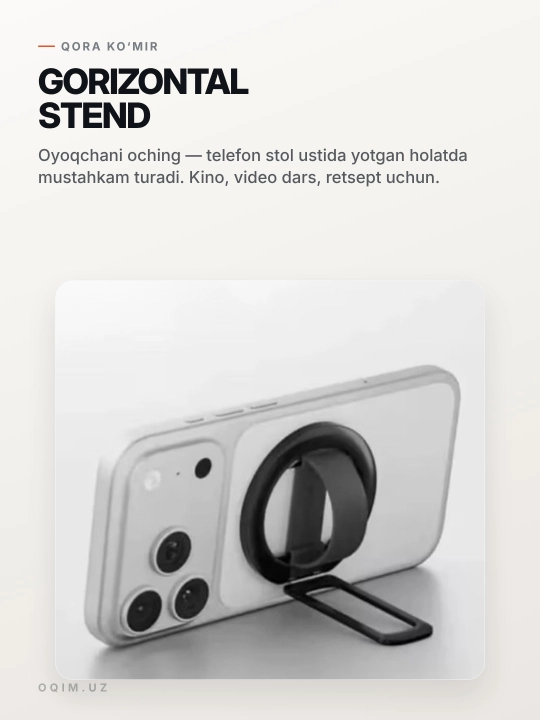 Magnit halqa telefon ushlagich MagSafe, 180° stend, silikon barmoq halqasi