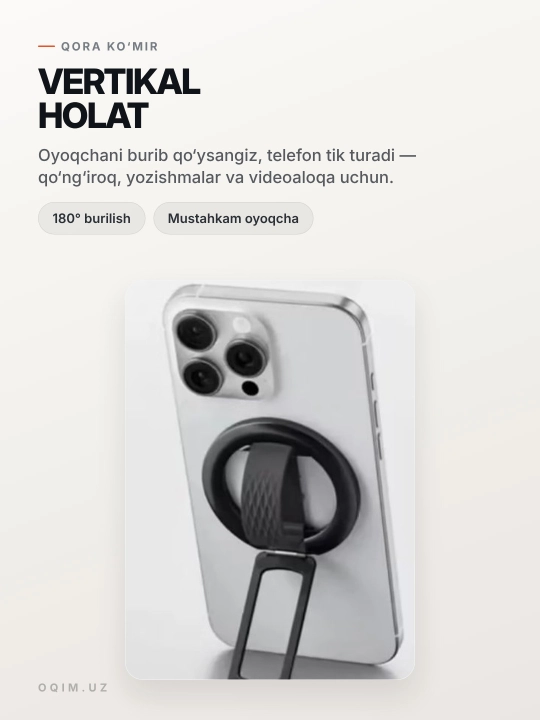 Magnit halqa telefon ushlagich MagSafe, 180° stend, silikon barmoq halqasi
