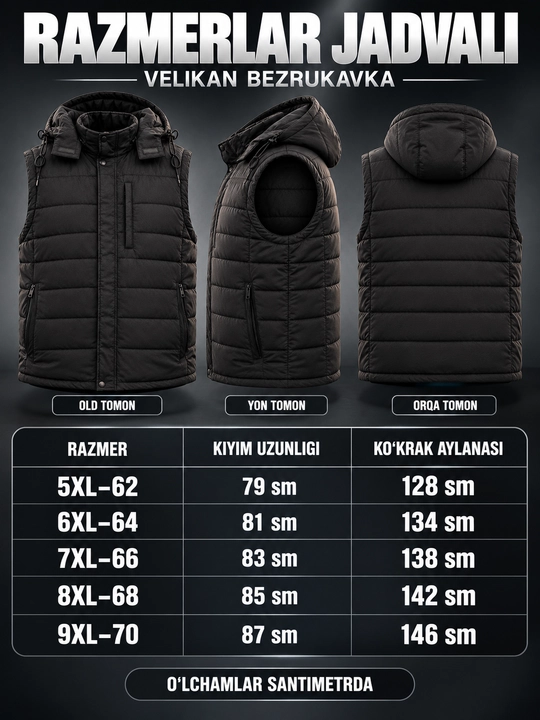 Erkaklar uchun NIKE kapyushonli issiq katta razmerli bezrukavka 6XL–10XL velikan nimcha