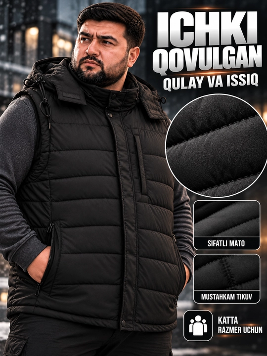 Erkaklar uchun NIKE kapyushonli issiq katta razmerli bezrukavka 6XL–10XL velikan nimcha