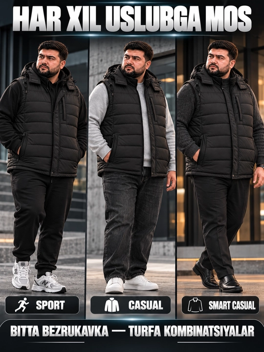 Erkaklar uchun NIKE kapyushonli issiq katta razmerli bezrukavka 6XL–10XL velikan nimcha