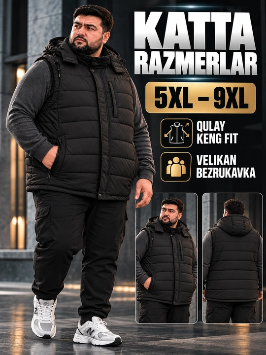 Erkaklar uchun NIKE kapyushonli issiq katta razmerli bezrukavka 6XL–10XL velikan nimcha
