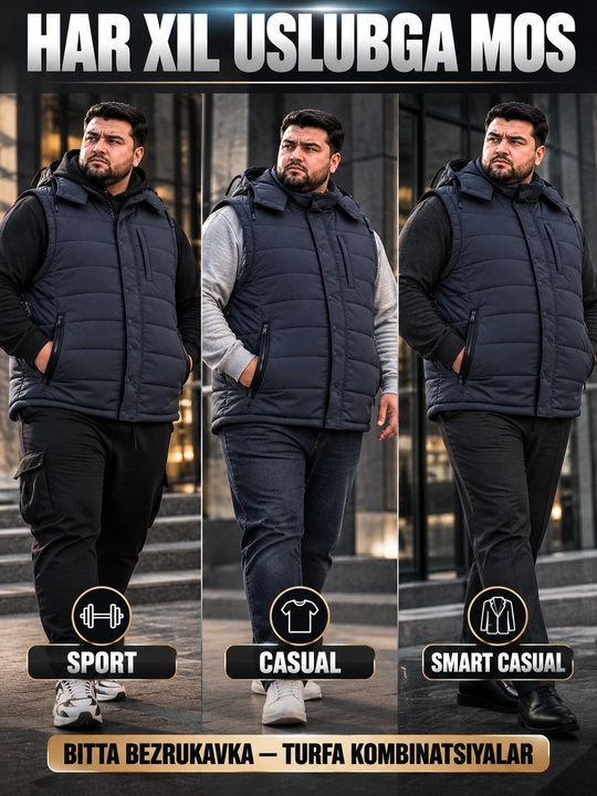Erkaklar uchun NIKE kapyushonli issiq katta razmerli bezrukavka 6XL–10XL velikan nimcha