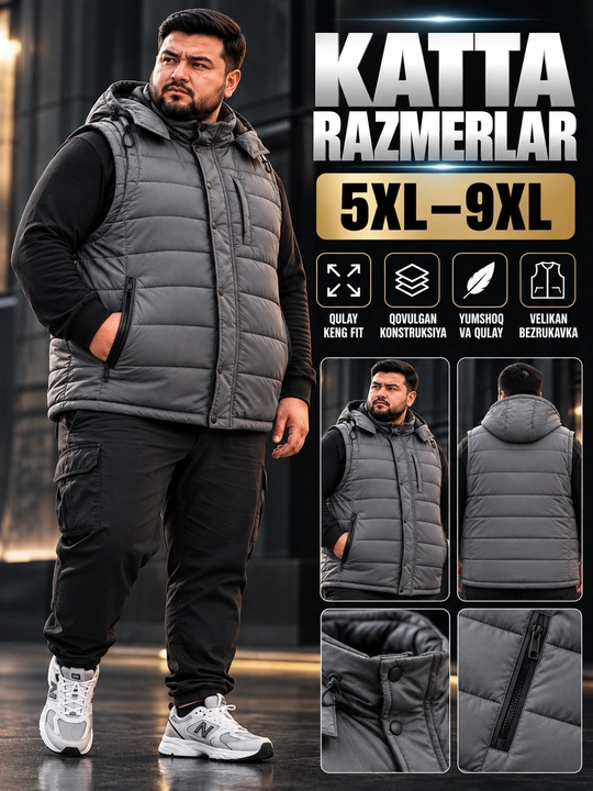 Erkaklar uchun NIKE kapyushonli issiq katta razmerli bezrukavka 6XL–10XL velikan nimcha