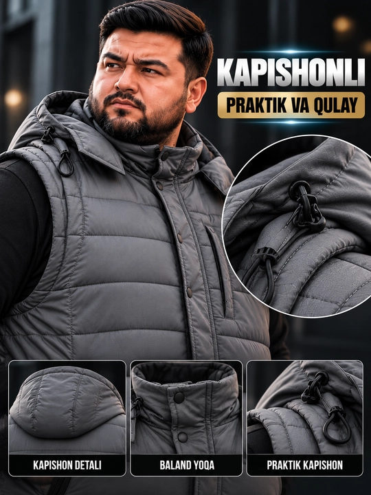 Erkaklar uchun NIKE kapyushonli issiq katta razmerli bezrukavka 6XL–10XL velikan nimcha