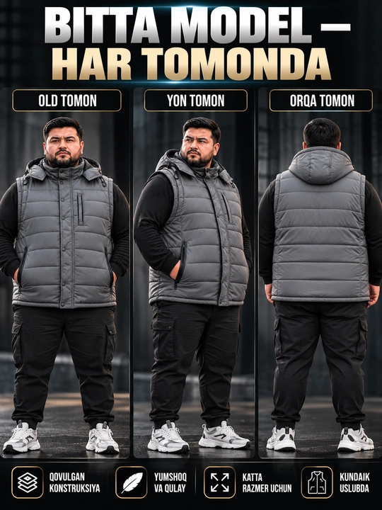 Erkaklar uchun NIKE kapyushonli issiq katta razmerli bezrukavka 6XL–10XL velikan nimcha