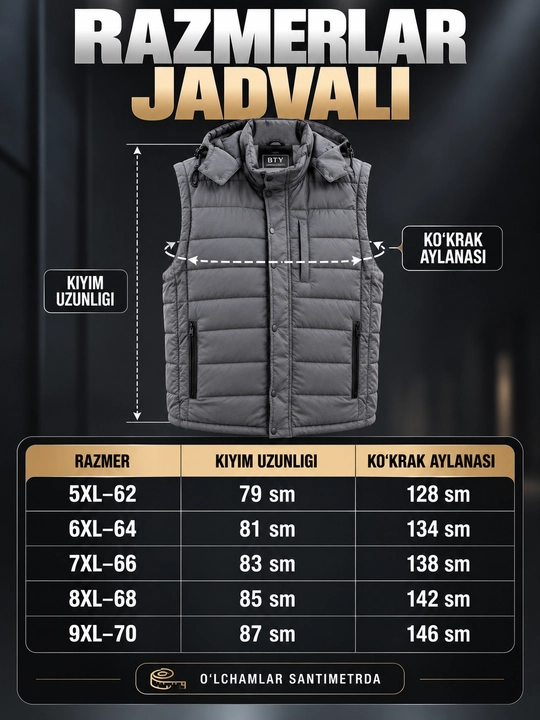 Erkaklar uchun NIKE kapyushonli issiq katta razmerli bezrukavka 6XL–10XL velikan nimcha
