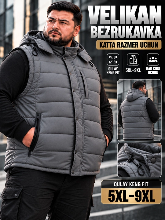 Erkaklar uchun NIKE kapyushonli issiq katta razmerli bezrukavka 6XL–10XL velikan nimcha