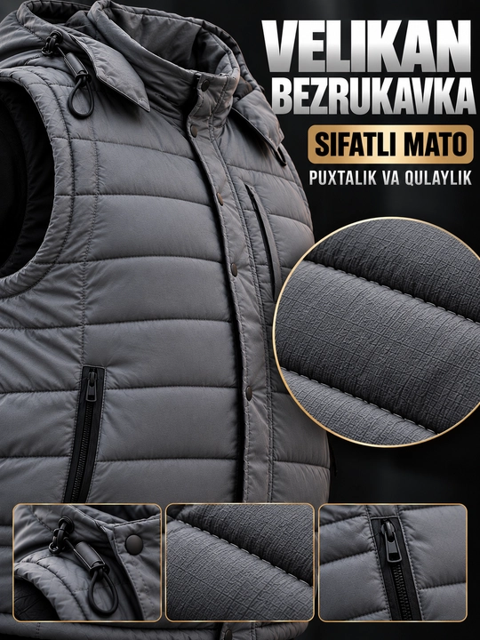 Erkaklar uchun NIKE kapyushonli issiq katta razmerli bezrukavka 6XL–10XL velikan nimcha
