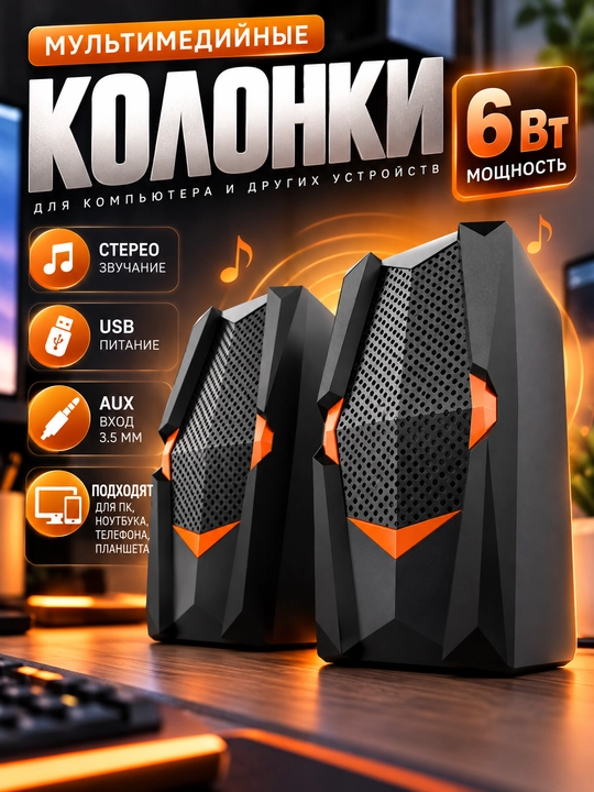 Колонки для компьютера, акустика 2.0, USB, 3.5 мм, Hotmai - 