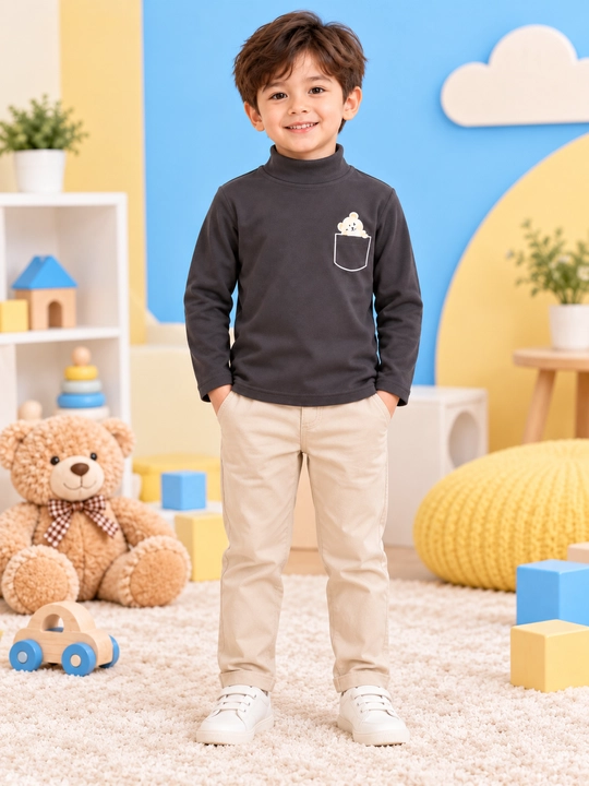 Детская водолазка, кофта для мальчика, длинный рукав, с мишкой, 5–6 лет, размер 130