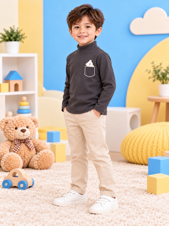 Детская водолазка, кофта для мальчика, длинный рукав, с мишкой, 5–6 лет, размер 130