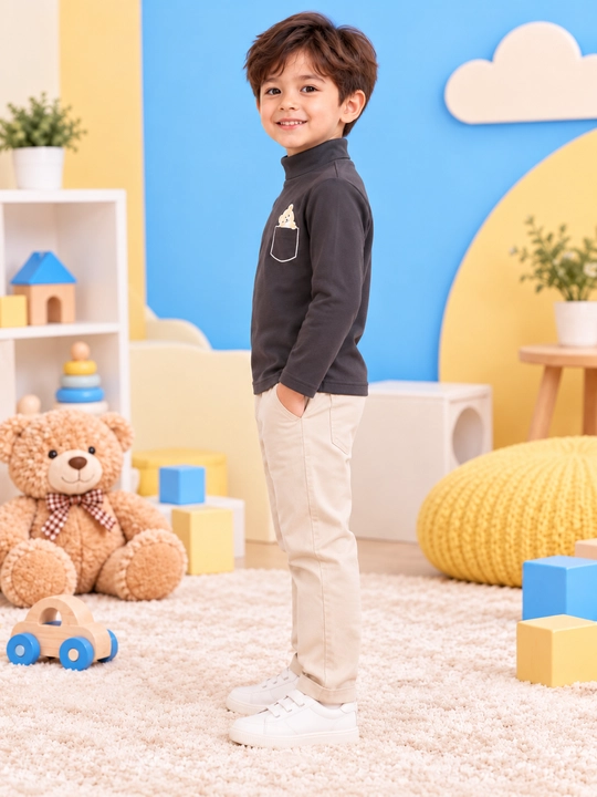 Детская водолазка, кофта для мальчика, длинный рукав, с мишкой, 5–6 лет, размер 130