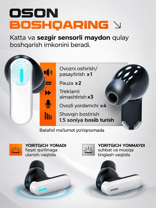 ShopLand Ultra simsiz premium quloqchinlar, ANC/ENC, o‘yin va musiqa uchun naushnik