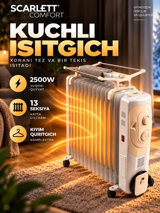 Обогреватель SCARLETT COMFORT 2500W. isitgich, isitgichlar