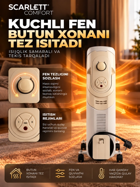 Обогреватель SCARLETT COMFORT 2500W. isitgich, isitgichlar