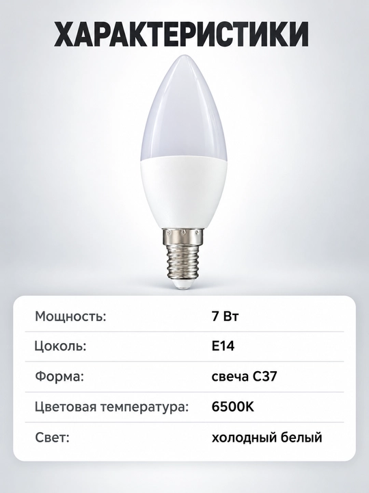 LED sham lampochkasi, 7 Vt, E14, sovuq oq va issiq sariq chiroq, 6500K