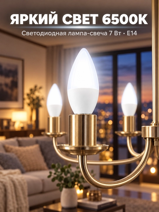 LED sham lampochkasi, 7 Vt, E14, sovuq oq va issiq sariq chiroq, 6500K