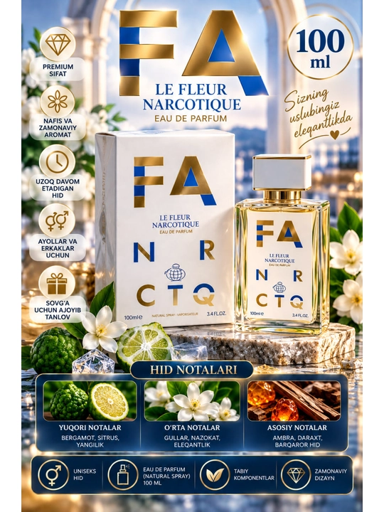 Parfyumlangan suv Le Fleur Narcotique erkaklar va ayollar uchun, 100 ml - 