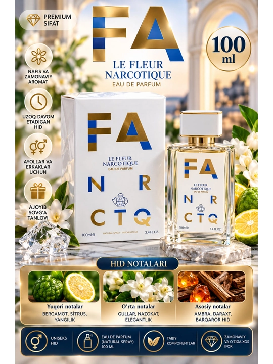 Parfyumlangan suv Le Fleur Narcotique erkaklar va ayollar uchun, 100 ml