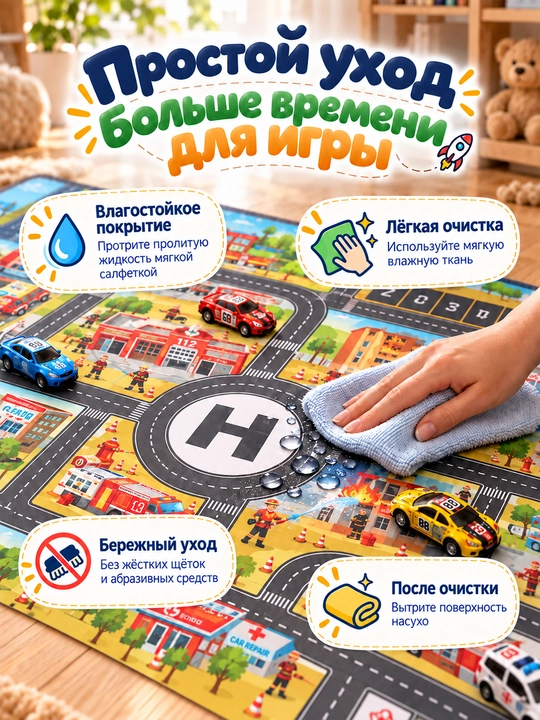 Детский игровой коврик Город с дорогами для машинок, развивающий, 130×100 см