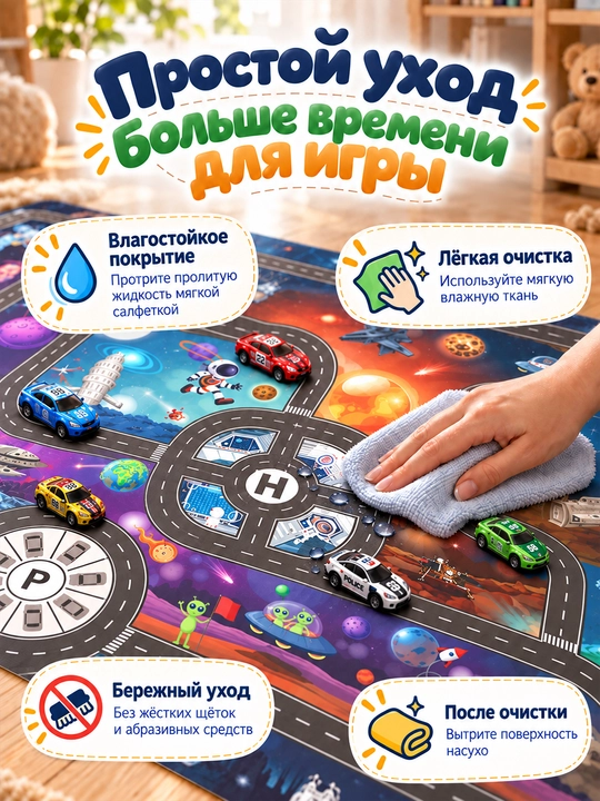 Детский игровой коврик Город с дорогами для машинок, развивающий, 130×100 см