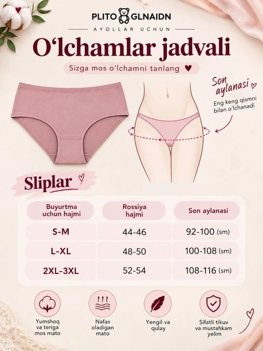 Ayollar uchun choksiz slip to‘rli trusiklar, nafis va qulay ichki kiyimlar