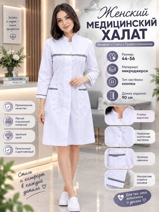 Женский медицинский халат, медицинская форма, медицинская униформа - 