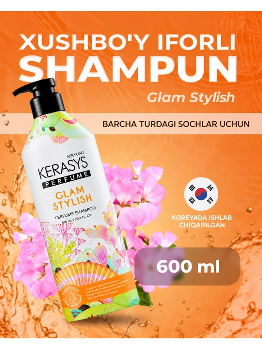 Kerasys ayollar shampuni, barcha turdagi sochlar uchun xushbo‘y hidli, 600 ml, Koreya