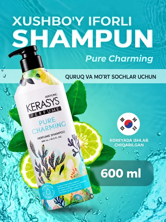 Kerasys ayollar shampuni, barcha turdagi sochlar uchun xushbo‘y hidli, 600 ml, Koreya