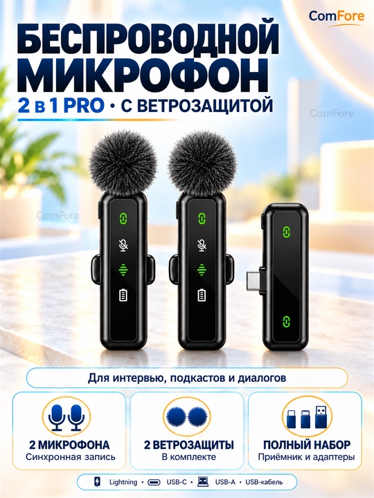 Микрофон, беспроводной, петличка, микрофон для телефона, Android, iPhone, микрофон для пк