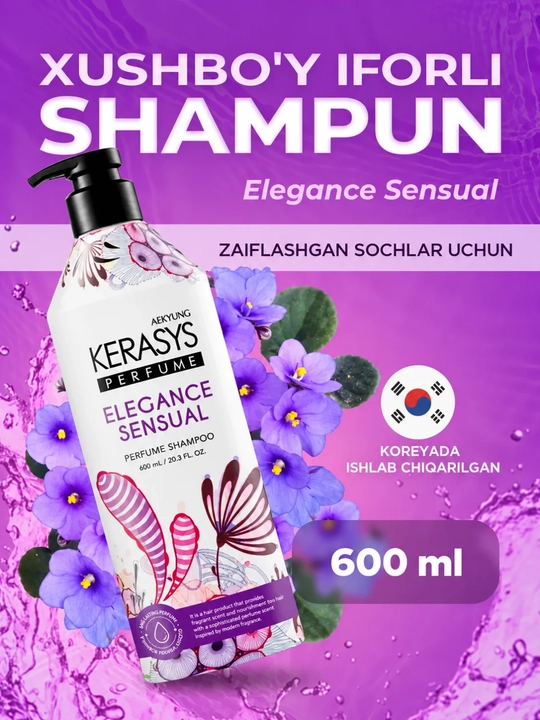 Kerasys ayollar shampuni, barcha turdagi sochlar uchun xushbo‘y hidli, 600 ml, Koreya