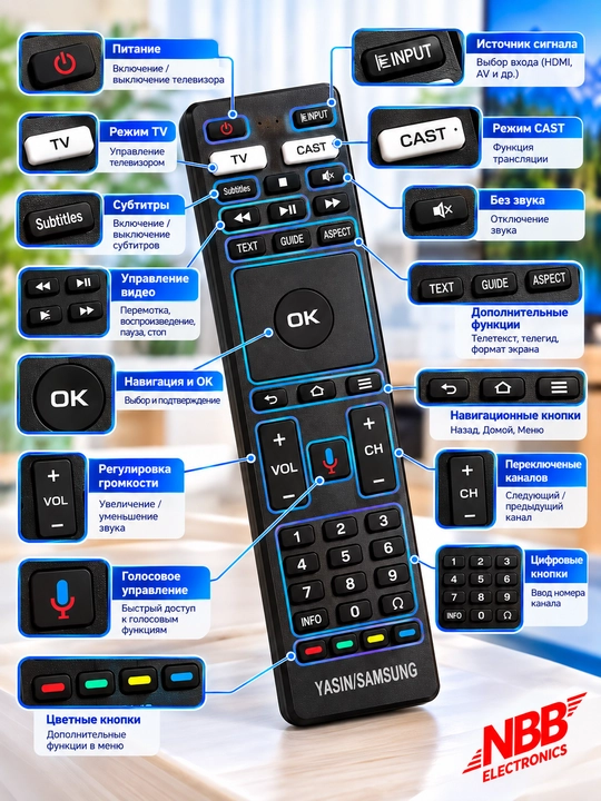 Универсальный пульт для телевизоров YASIN и SAMSUNG, пульт для Smart TV, пульт для ТВ